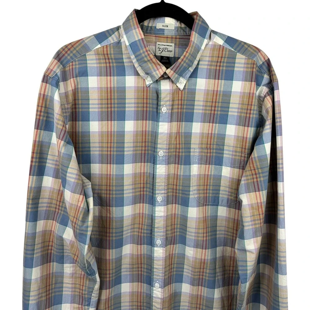 J Crew Shirt Men's XL Slim Fit Plaid Long Sleeve Button‎ Down 100% Cotton